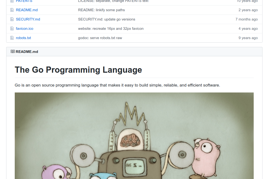 Github readme of the Go programming language